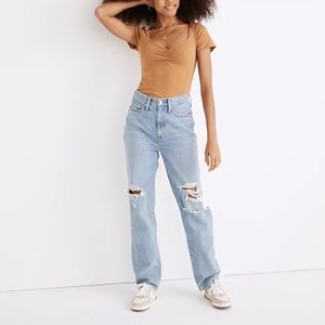 Never worn!! Madewell Size 25 Baggy Straight Jeans In Earlhurst Wash ripped edit